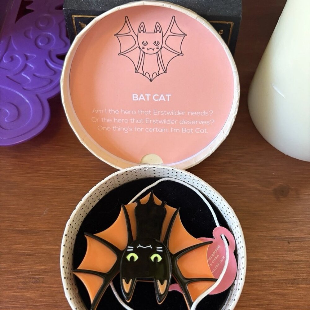 Erstwilder Bat Cat Brooch Halloween Brooch NWT Retired 2017 - Picture 3 of 7